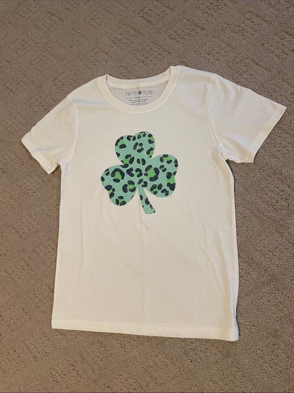 Fifth Sun White Tee with Mint Green Leopard Shamrock